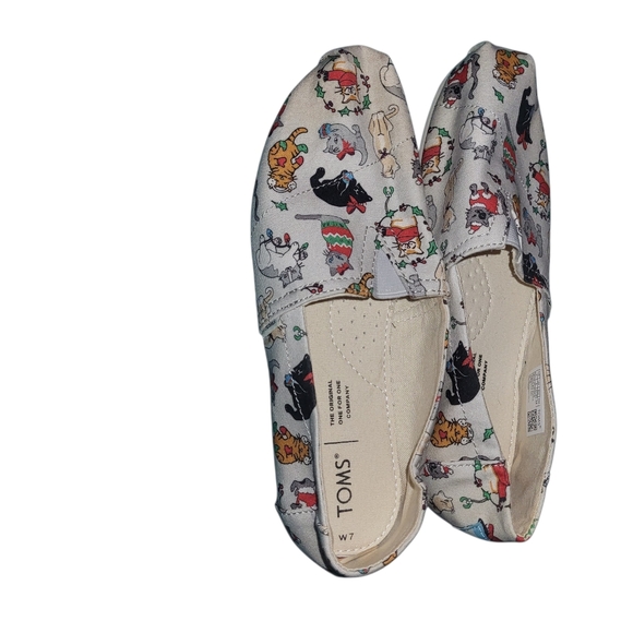 Toms Holiday Cat Slip Ons sz 7 - Picture 3 of 6